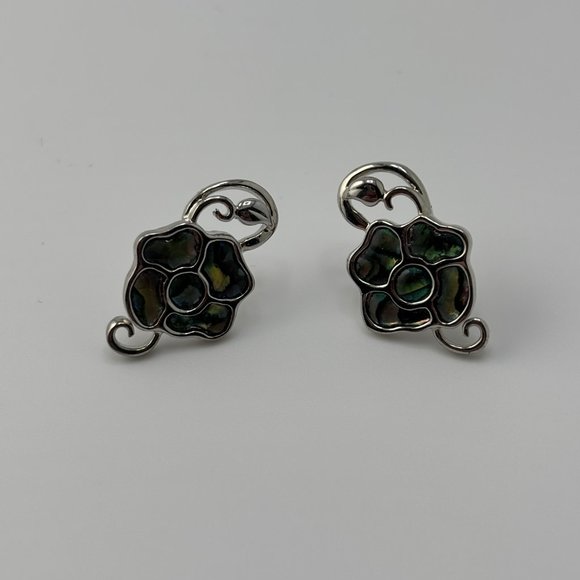 Abalone Shell Flower Stud Earrings - Picture 2 of 5